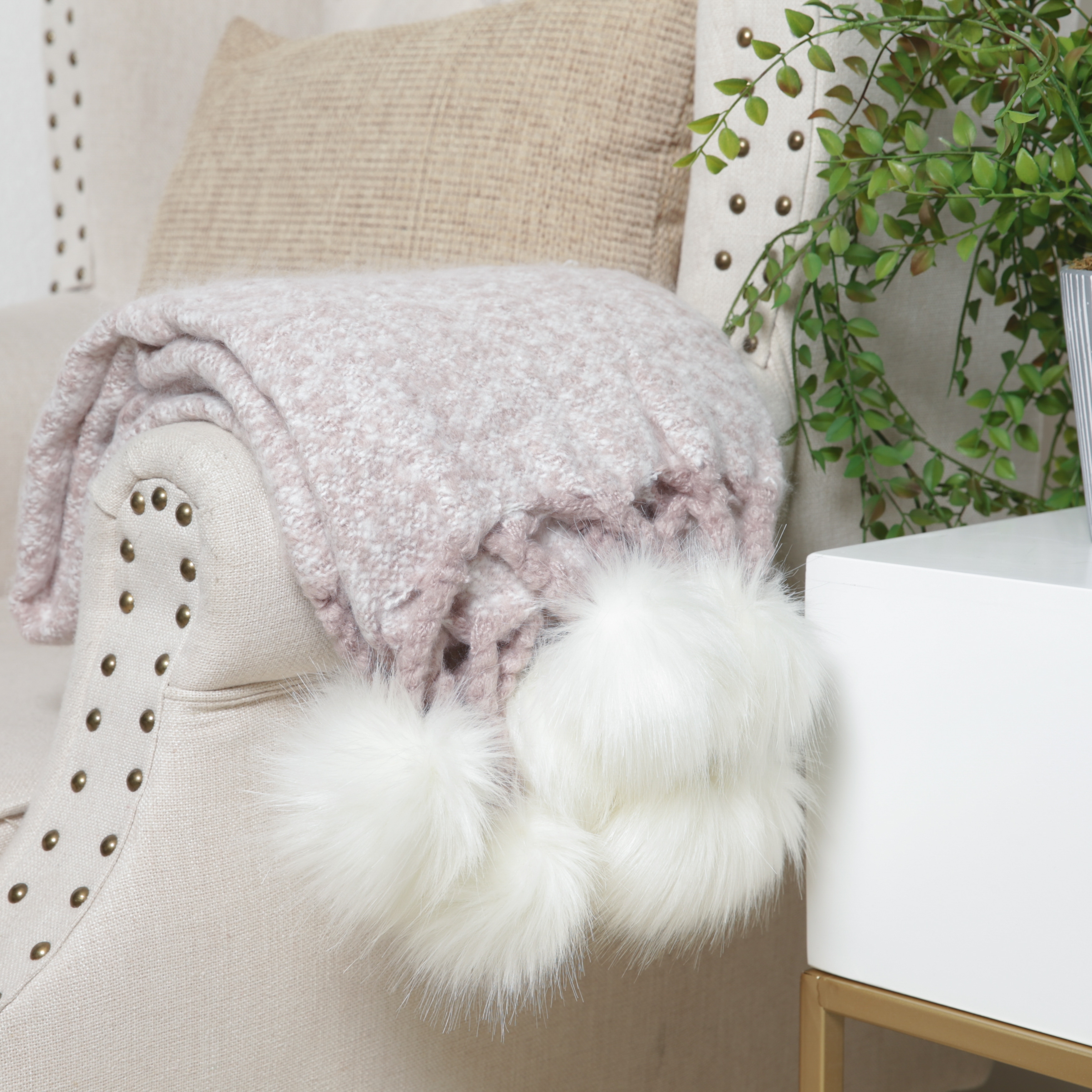 Faux fur pom pom discount throw