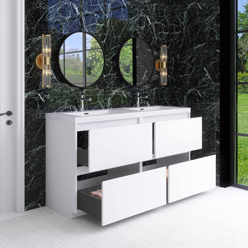 Freestanding Bathroom Vanity with Integrated Resin Top