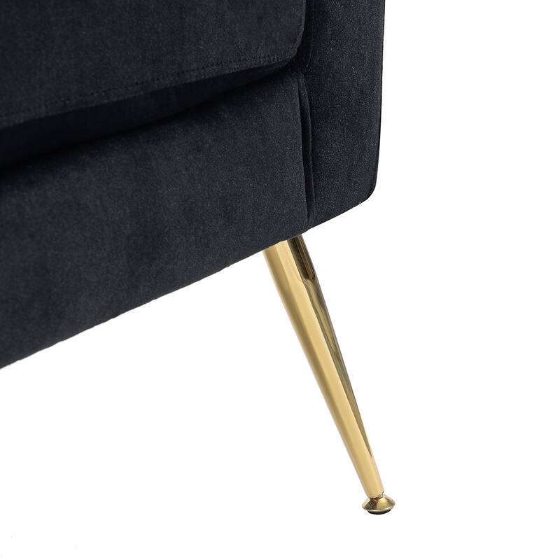 Lilia Contemporary Velvet Upholstered Tufted Back Armchair with Metal Golden legs Set of 2 by HULALA HOME