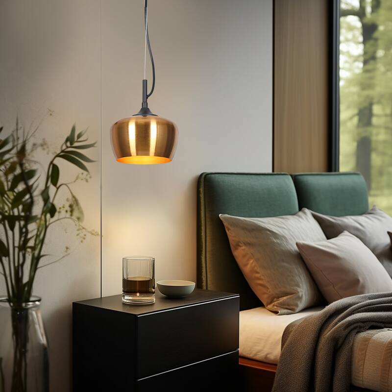 Modern Farmhouse Black Gold 1-Light Pendant Light Dome Island Lights for Dining Room