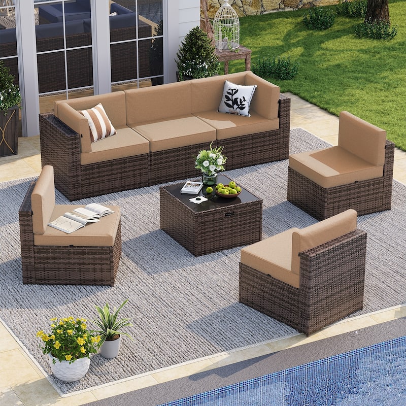 AOXUN Wicker Rattan Outdoor Sectional Sofa Set with Coffee Table