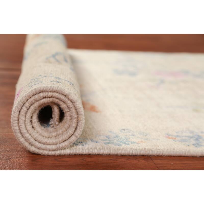 Hand Knotted Oriental 100% Wool Carpet Traditional Floral Beige & Ivories Art Deco Runner Rug - 10' 3'' X 2' 9''