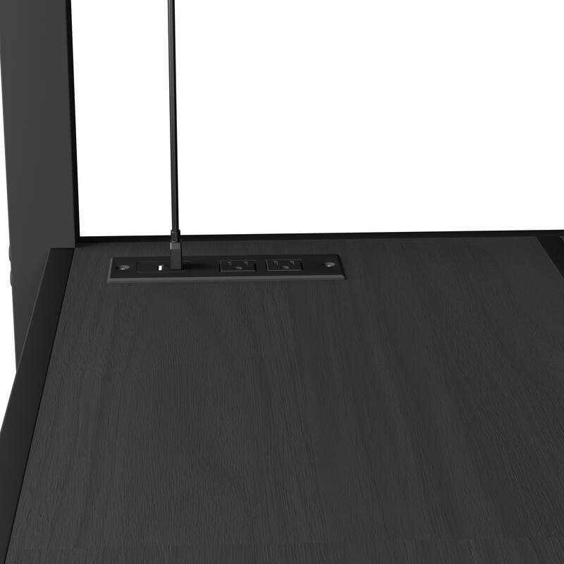 Full Size Metal Loft Bed with L-shaped Desk, LED, and Wardrobe