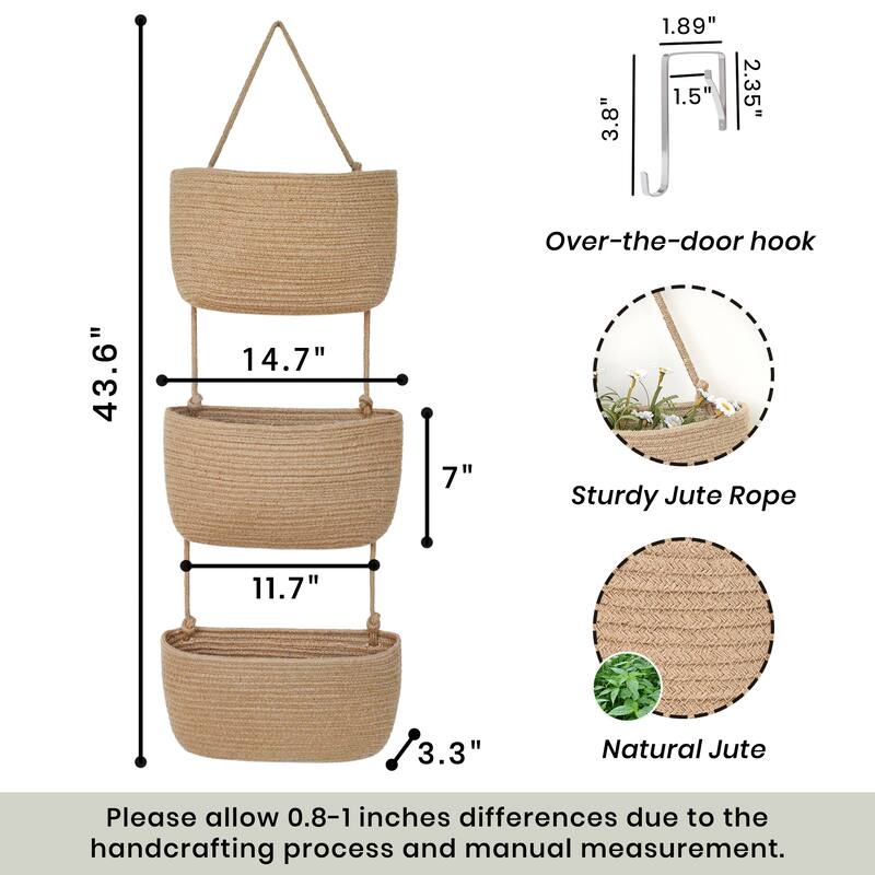 Over the Door 3-tier Basket Hanging Storage Basket Organizer