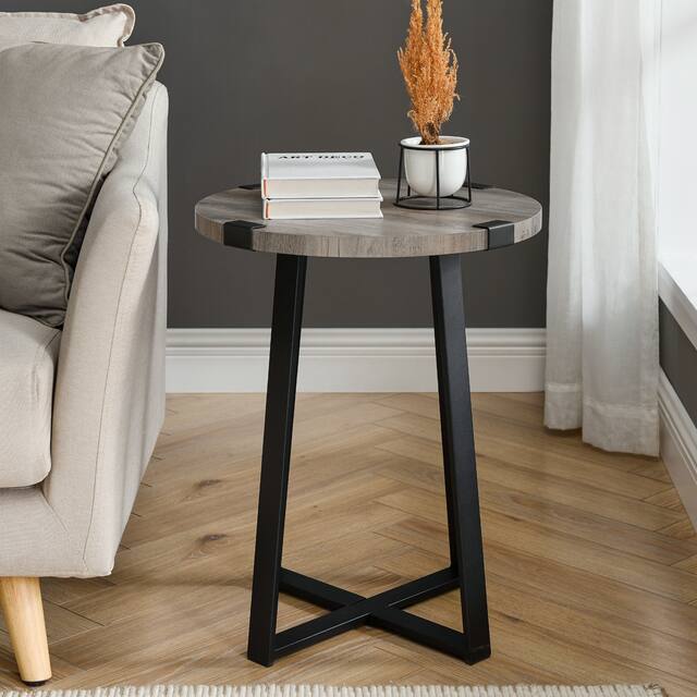 Middlebrook Barnett Round Metal Wrap Side Table - Grey Wash