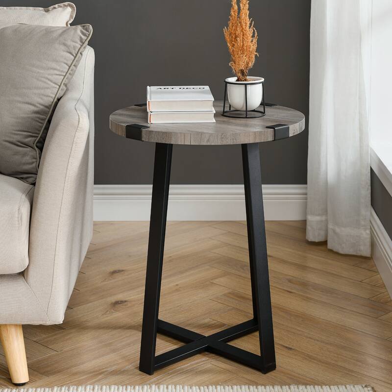 Middlebrook Barnett Round Metal Wrap Side Table - Grey Wash