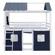preview thumbnail 9 of 36, Playhouse Design Impression & Beautiful Full Size Bunk Wood House Bed with Elegant Windows, Sills and Tent