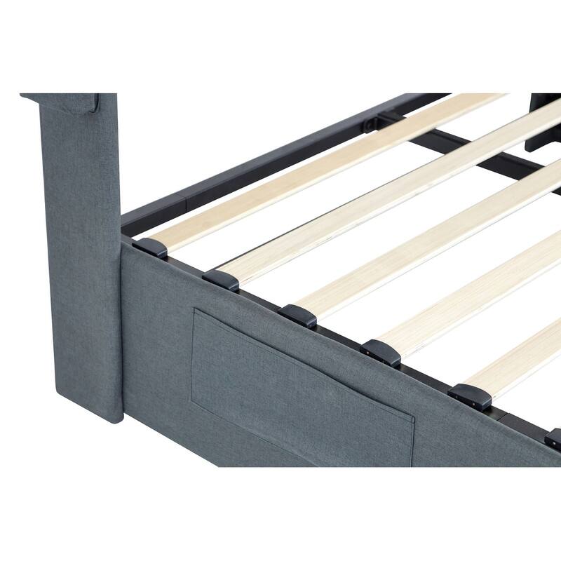 Modern Wingback Platform Bed with Gas Lift Storage