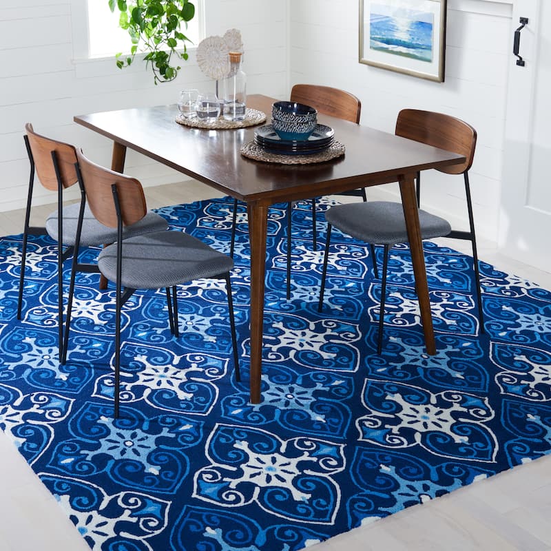 SAFAVIEH Handmade Four Seasons Irmlinde Floral Rug - 8' x 10' - Navy/Ivory