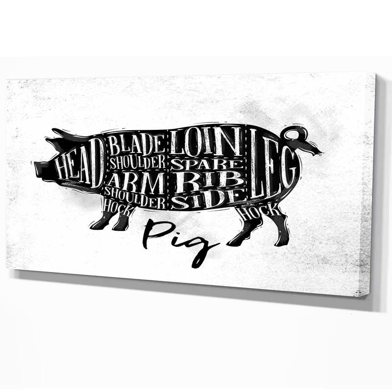 Designart "Pig pork cutting scheme" Farmhouse Animal Print on Wrapped Canvas