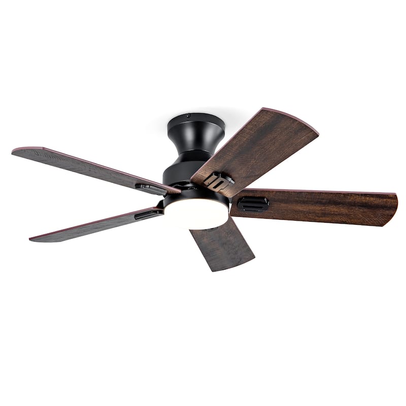 Ceiling Fans with Lights, 42 inch Low Profile Ceiling Fan with Light and Remote Control, Flush Mount, Reversible, Dimmable - Black