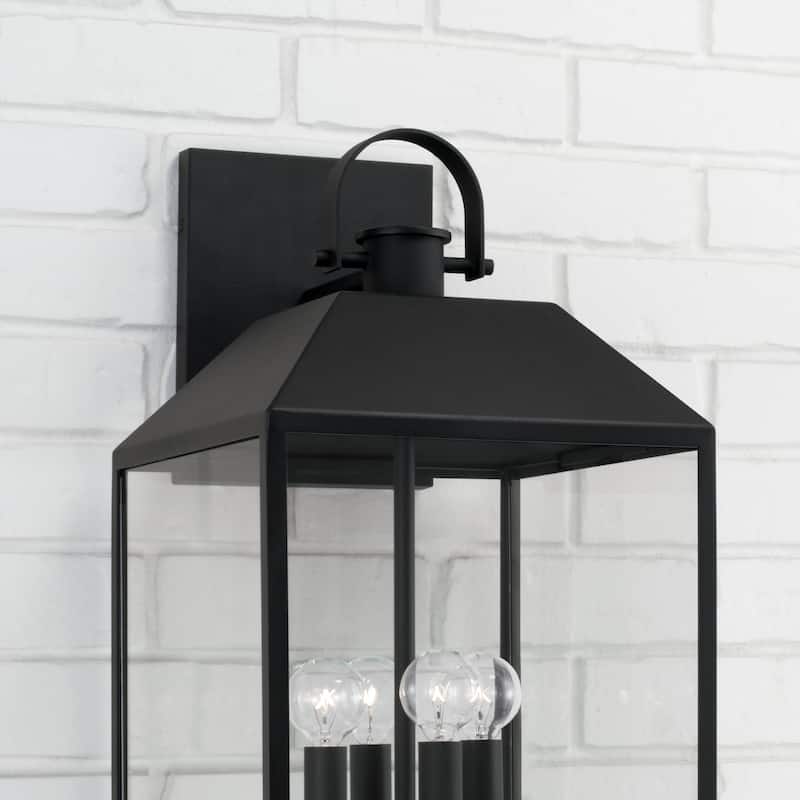 11.25"W x 22"H 4-Light Outdoor Square Rectangle Wall Lantern in Black with Clear Glass