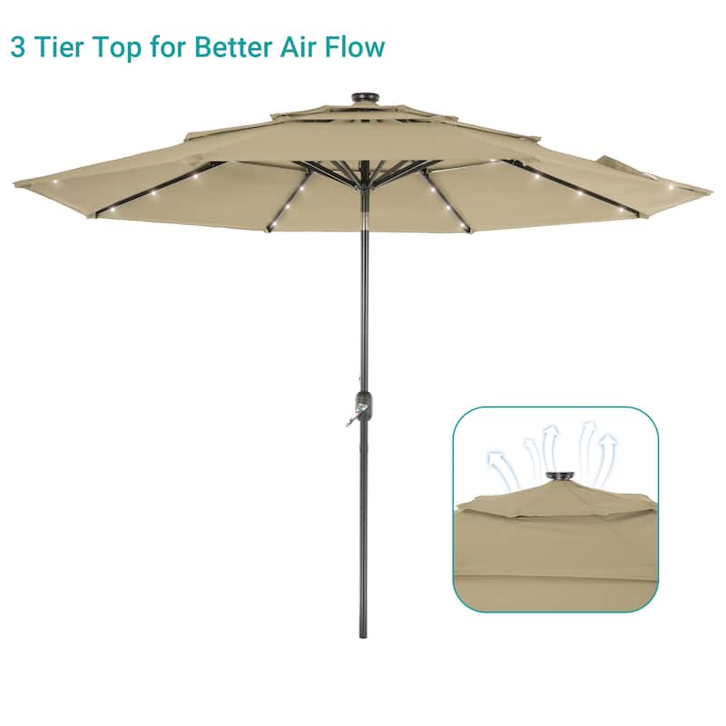 BONOSUKI 3 Tiers Patio Market Umbrella w/Solar Lights and Tilt button