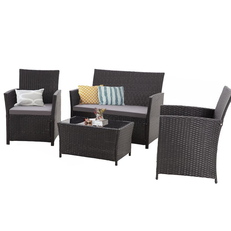 4 Piece Outdoor PE Wicker Furniture Set - Black