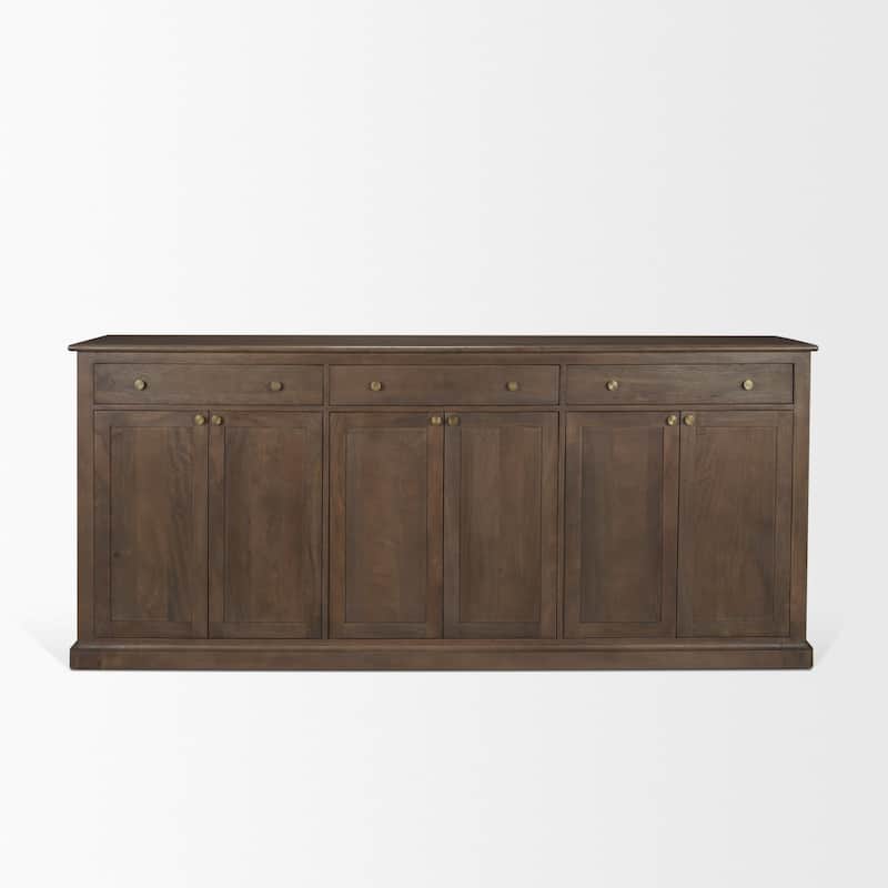 Baron Brown Solid Wood w/ Antiqued Aged Brass Knobs 3-Drawer 6-Door Sideboard