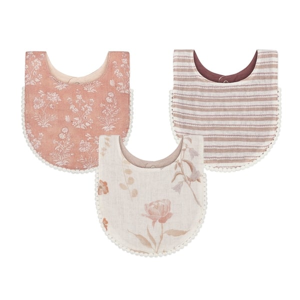 slide 2 of 9, Violet Floral Cotton Baby Bib Set (3 Pack)