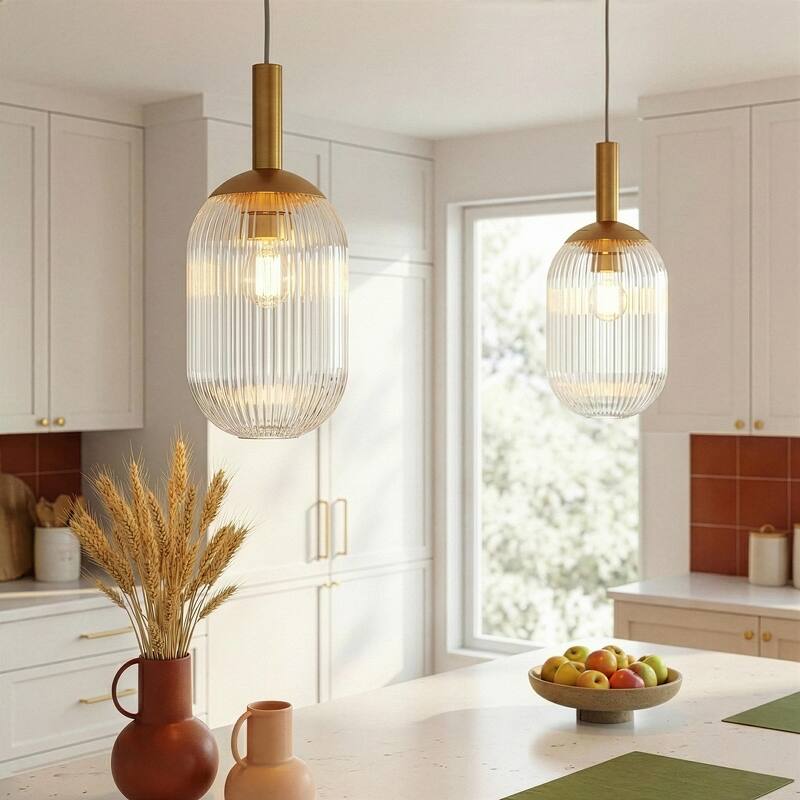 Jasmine Bronze Pendant Light with Ribbed Glass Shade