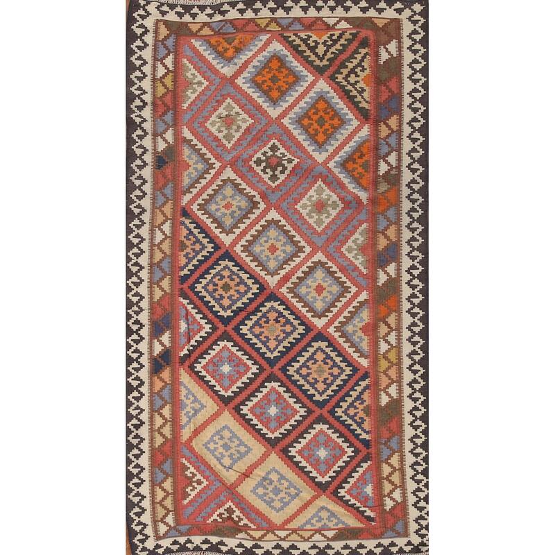 Vegetable Dye Kilim Qashqai Persian Vintage Rug Multi Wool Carpet - 4'6"x 9'4"