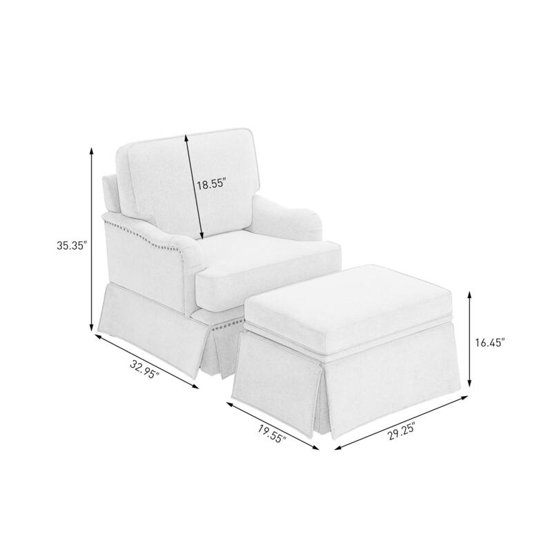 Chenille Swivel Accent Chair Storage Ottoman Set with Nailhead Trim Skirt