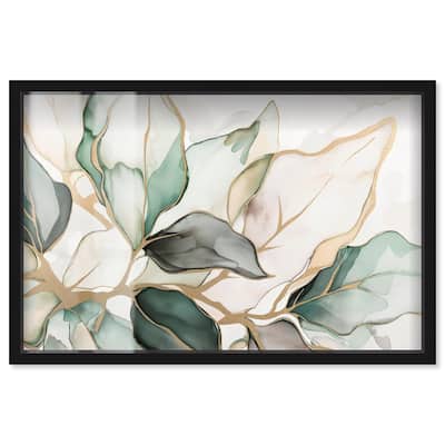 Golden Veined Leaves II Shadowbox by Art Remedy