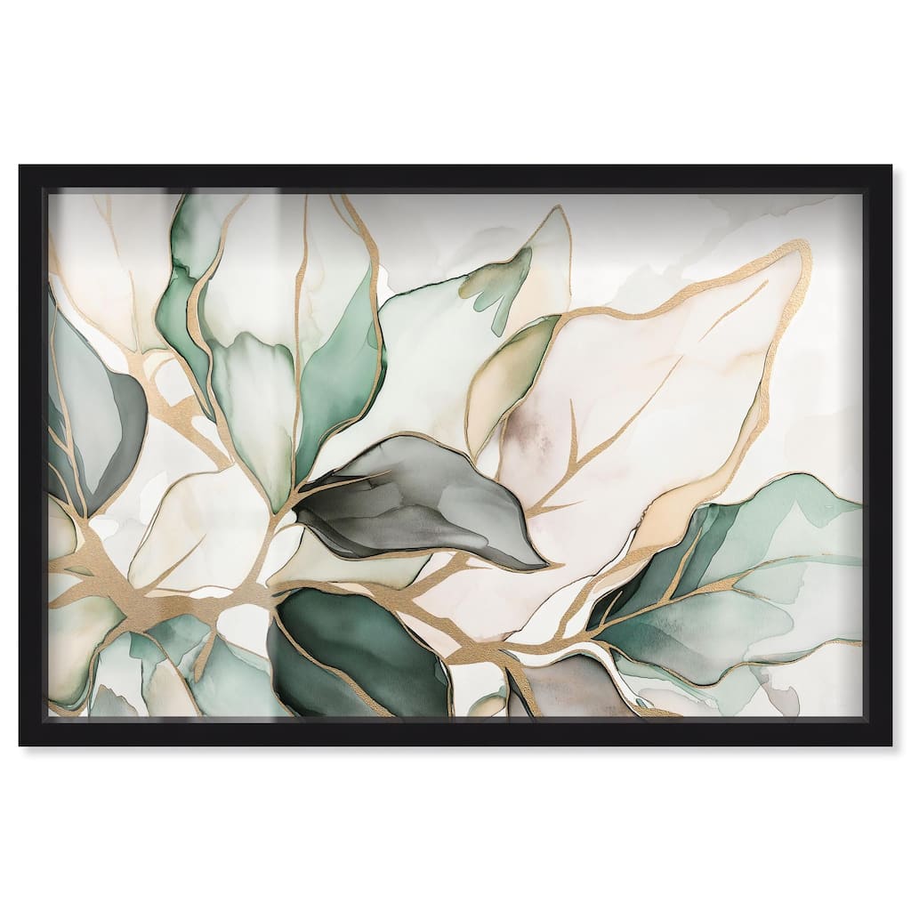 Golden Veined Leaves II Shadowbox by Art Remedy
