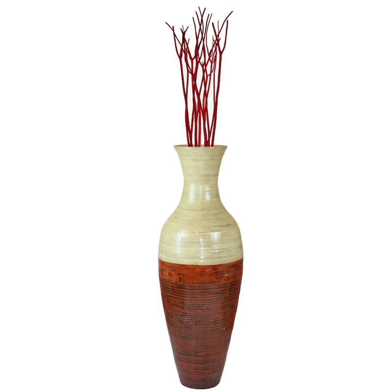 43-Inch-Tall Vase, Majestic Impressive Vase, Magnificent Rich Large Floor Vase, Tall Flower Holder. Red and Natural Color