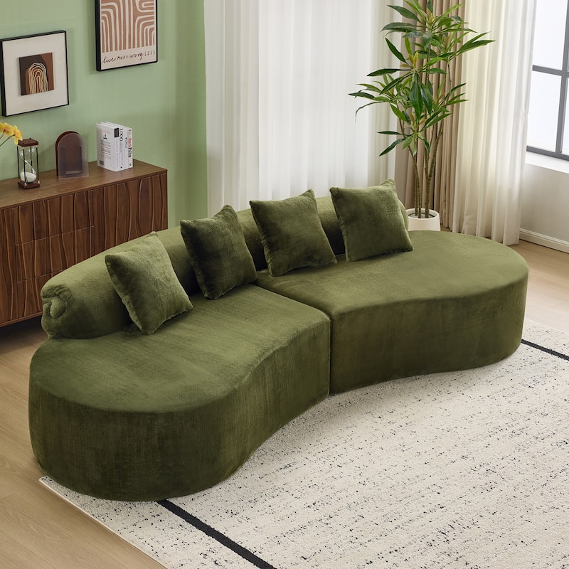 Modern And Simple Curved Flannelette Sofa.Creative Multi-Seater,With A Combination Of Pillows