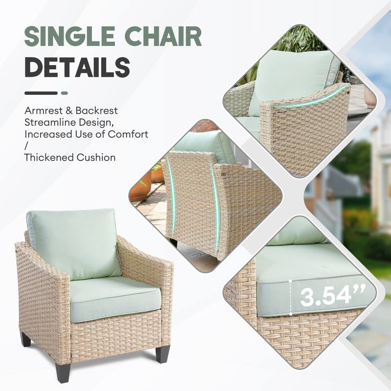 HOOOWOOO 5-piece Outdoor Patio Furniture Rattan Chat Set with Fire Pit Table