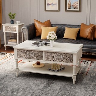 VENTOPYR Mid-Century Modern Rectangular Coffee Table with 2 Drawers and ...