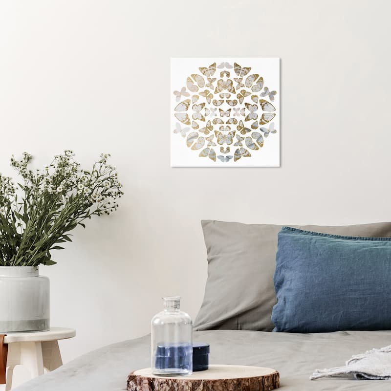 Wynwood Studio Canvas Animals Kaleidoscope Butterfly Mandala Gold and Metallic Gold Modern & Contemporary Wall Art Canvas Print - 12 x 12