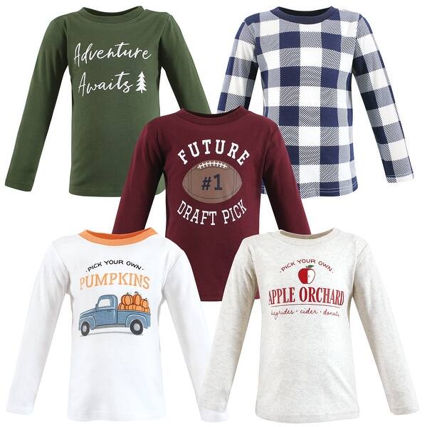 slide 1 of 1, Hudson Baby Infant Boy Long Sleeve T-Shirts, Fall Activities 12-18 Months - Fall Activities