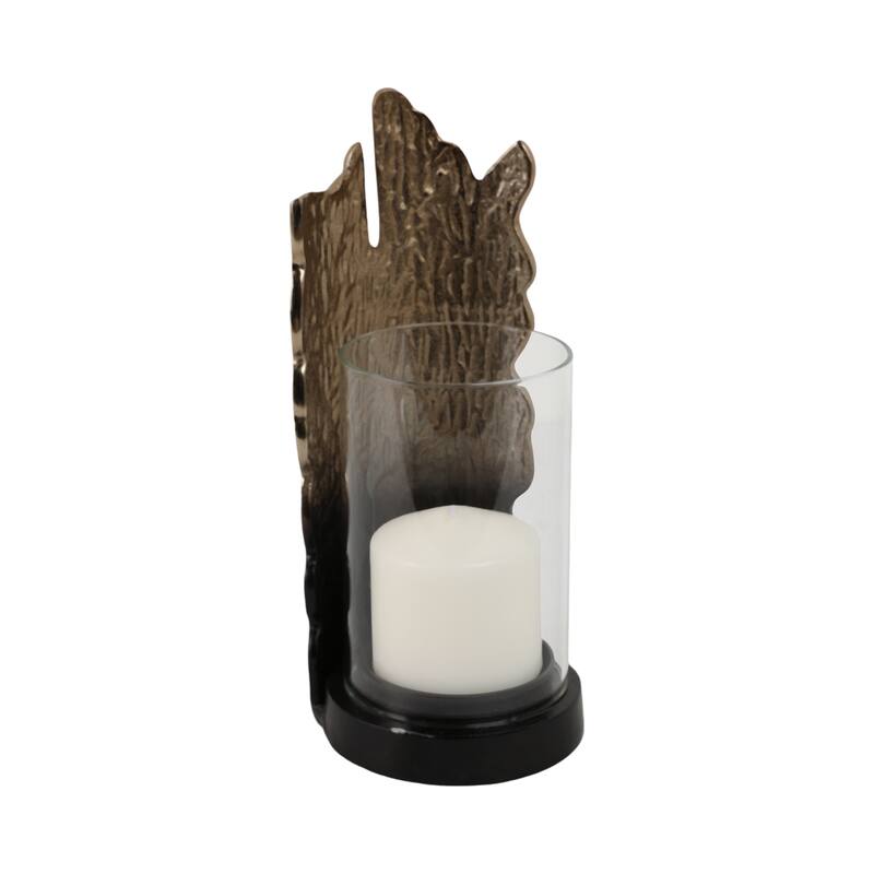 Metal Glass Candle Holder Pillar Backplate Artisan-Inspired Accent