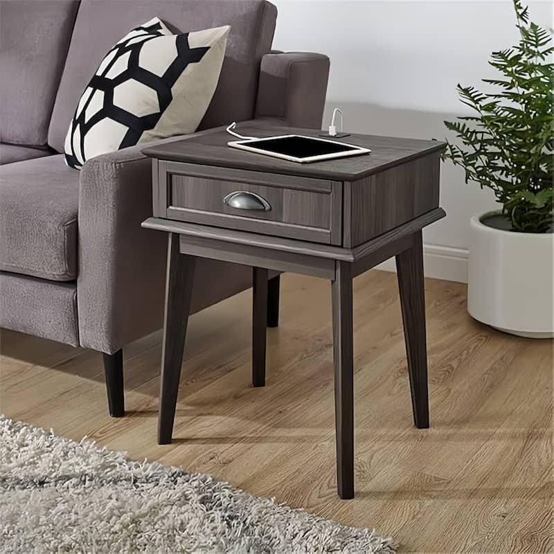 Caffoz Tall Side End Table with Fully Extended Drawer and USB Hub