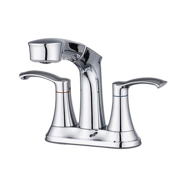 slide 2 of 21, PROOX 4 in. Centerset Bathroom Sink faucet with Pull Out Sprayer Double Handles Chrome