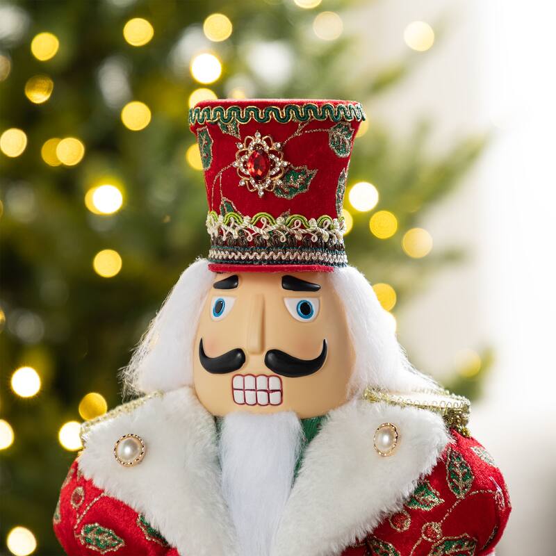 Glitzhome 20"H Faux Fur Christmas Nutcracker Standing Figurine