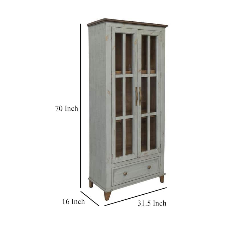 Rozy Accent Cabinet, 2 Glass Doors, Sage Green Solid Pine Wood 70 Inch
