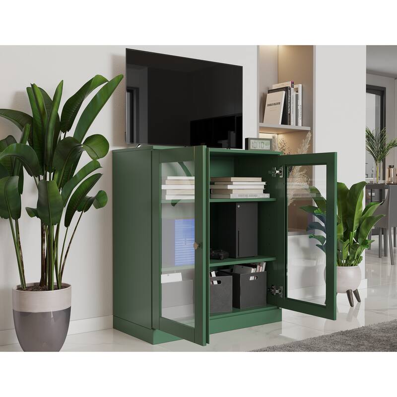 Palace Imports 100% Solid Wood TV Stand with Clear Glass Doors for TVs up to 32"