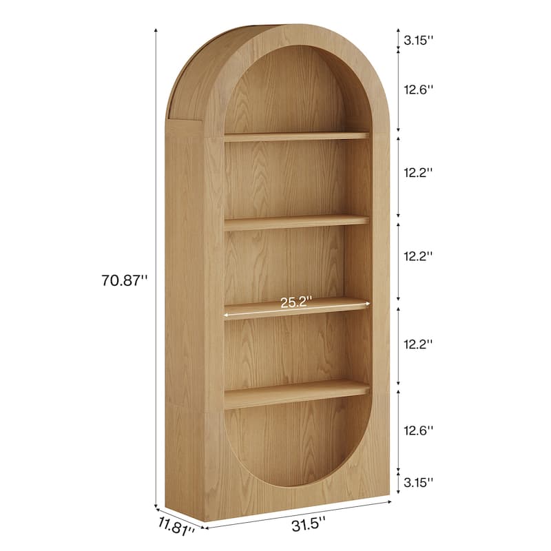 70.9" Arched Tall Bookshelf with Open Shelves for Living Room