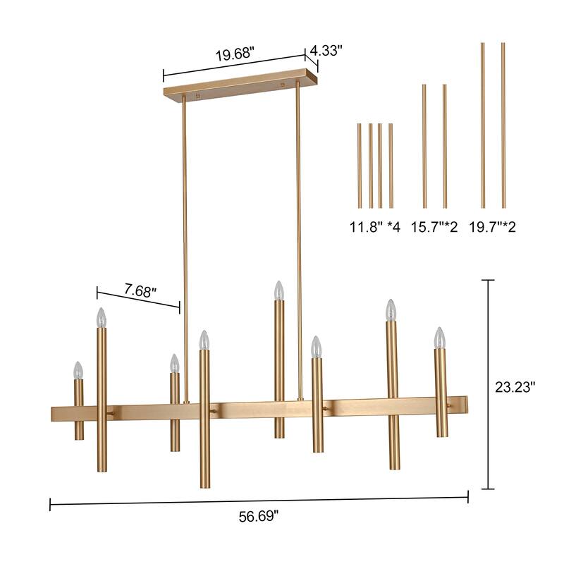 56.7'' 8-Light Linear Chandelier Kitchen Island Pendant