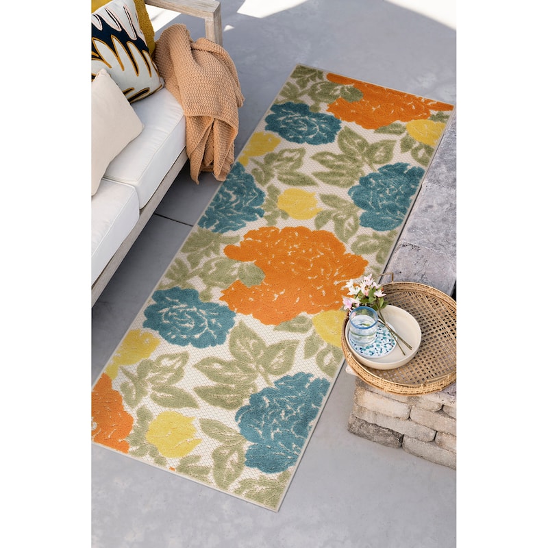 Origin Coastal Floral Indoor/Outdoor Area Rug - 2'3'' x 7'3'' - Gold/Teal
