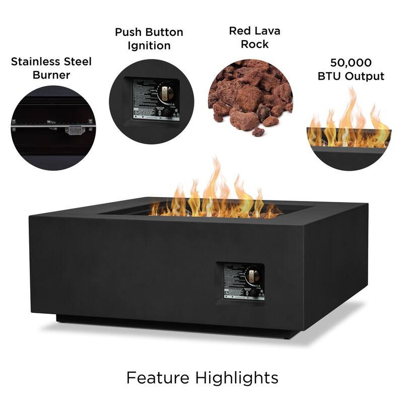 Aegean 36" Square LP Fire Table w/NG Conversion in Black by Real Flame