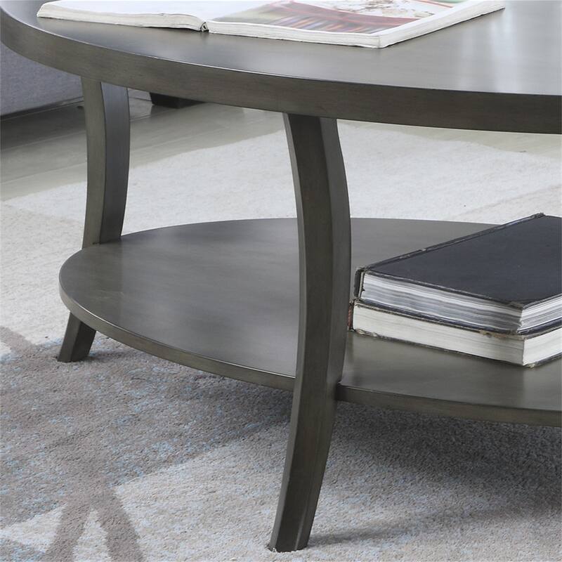 Contemporary Oval Shelf Coffee Table, Gray/Espresso