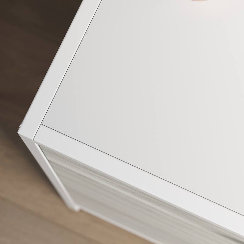 Wood Lateral File with Glass Shelves, Off White and Gray