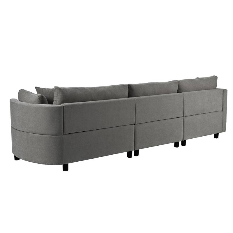 111.4" Polyester Combination Sofa with 3 Pillows, Curved Design and Removable Cushions