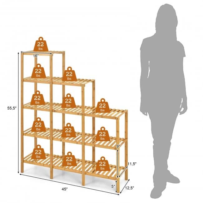 Multifunctional Bamboo Shelf Display Organizer - Bamboo color - 45.5" x 12.5" x 55.5" (L x W x H)