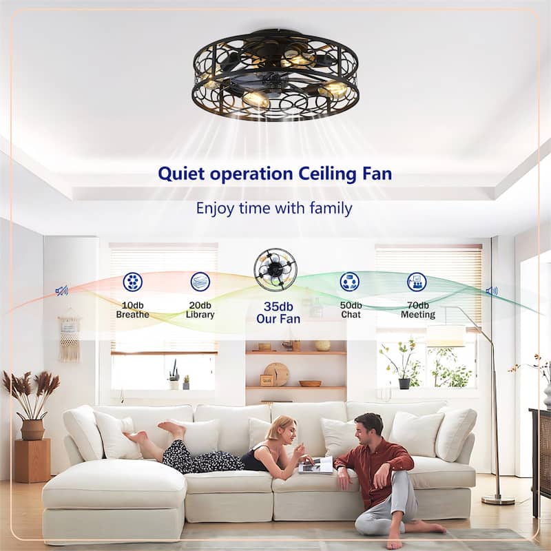 20" Low Profile Caged Ceiling Fans with Remote Control, NOT Included Bulbs