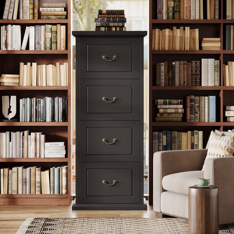 Wood File Cabinet, Tall Filing Storage Printer Stand for A4/Letter/Legal Size, Home Office Document Accent Cabinet