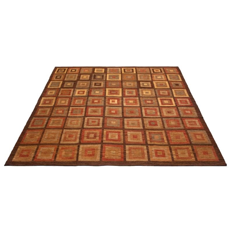 ECARPETGALLERY Flat-Weave Lahor Finest Brown Wool Tapestry Kilim - 13'1 x 12'8