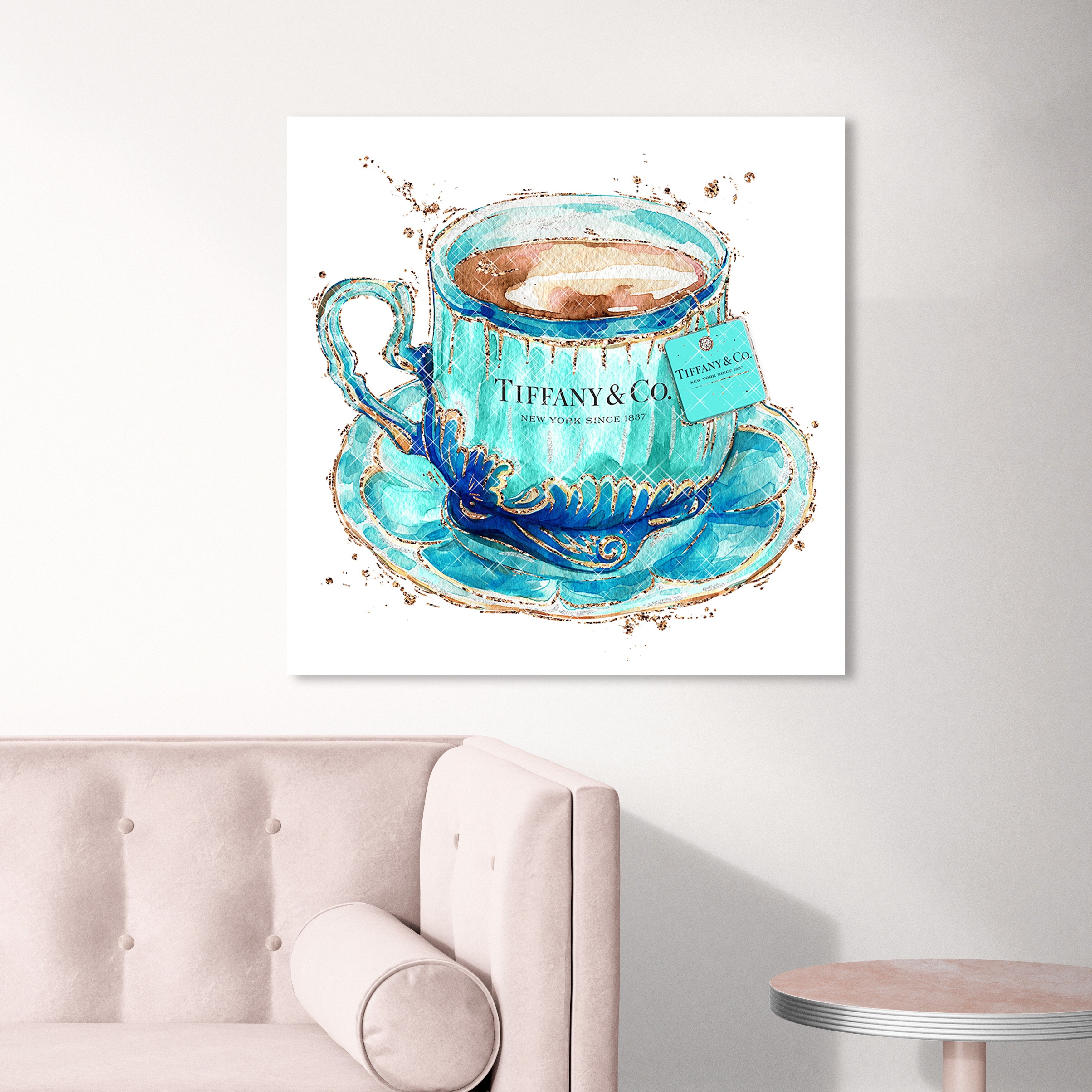 Oliver Gal 'Aqua Tea Cup' Fashion and Glam Wall Art Canvas Print Fashion  Lifestyle - Blue, Gold
