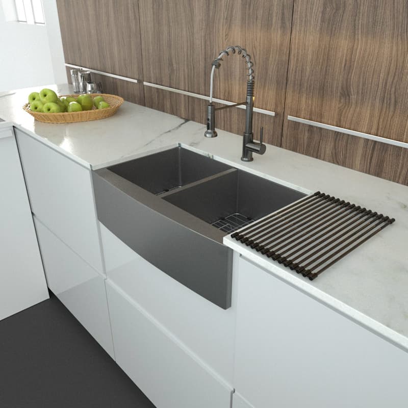 36" Matte Black Farmhouse Apron-Front Double Bowl Kitchen Sink